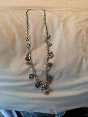 Silver-Tone Heart Charm Necklace - Multiple Heart Pendants